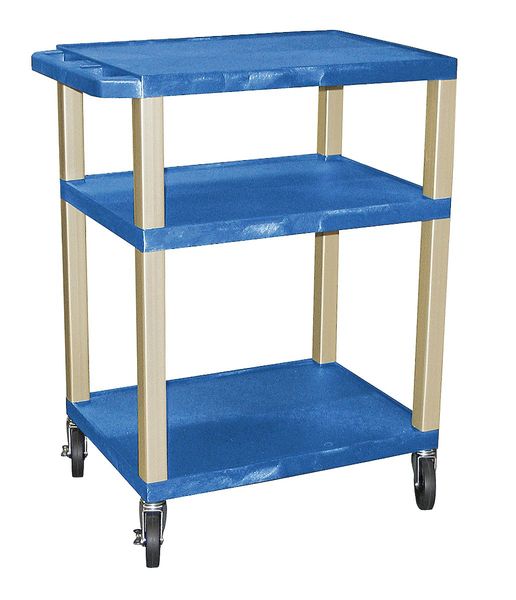 Thermoplastic Resin Utility Cart with Lipped Plastic Shelves, Flat, 3 Shelves, 300 lb