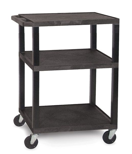 Thermoplastic Resin Utility Cart with Lipped Plastic Shelves, Flat, 3 Shelves, 300 lb