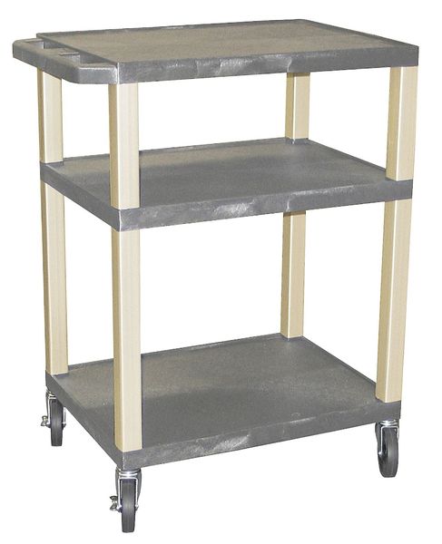 Thermoplastic Resin Utility Cart with Lipped Plastic Shelves, Flat, 3 Shelves, 300 lb