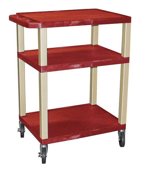 Thermoplastic Resin Utility Cart with Lipped Plastic Shelves, Flat, 3 Shelves, 300 lb