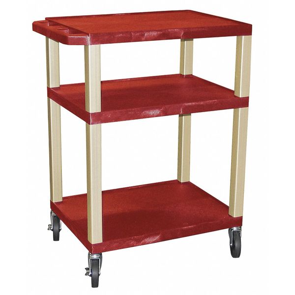 Thermoplastic Resin Utility Cart with Lipped Plastic Shelves, Flat, 3 Shelves, 300 lb