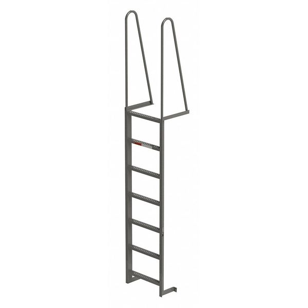 10 ft Fixed Ladder, Steel, 7 Steps, Forward Exit, Enamel Finish