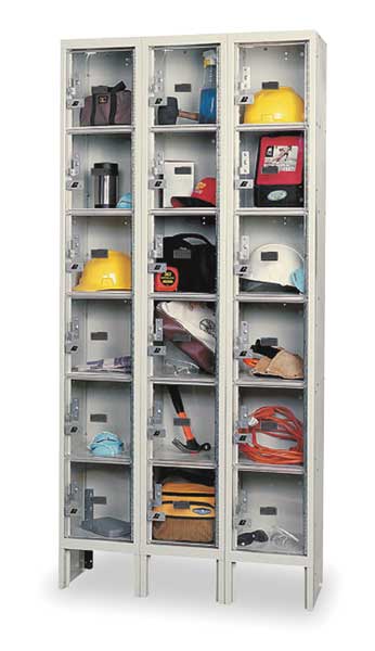 Box Locker, 36 in W, 12 in D, 78 in H, (3) Wide, (18) Openings, Tan