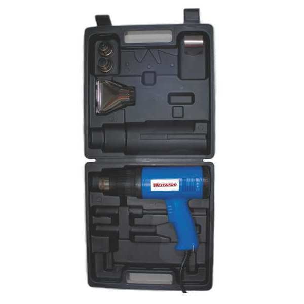 Heat Gun Kit, Electric Powered, 120V AC, Variable Temp. Setting, 1,200 W Watt, Pistol Handle