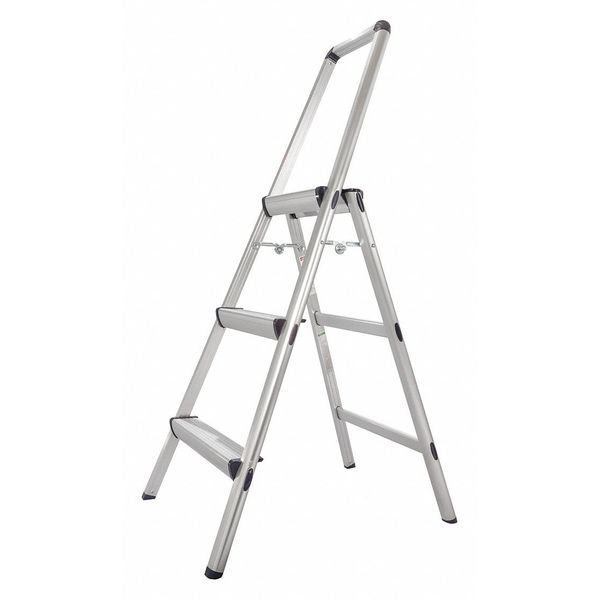3 Steps, Aluminum Step Stool, 225 lb. Load Capacity, Silver