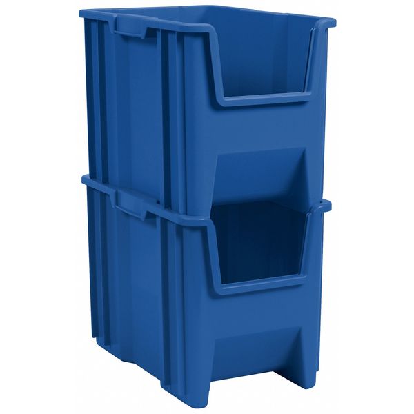 Stackable Storage Bin, Blue, Plastic, 10-7/8 in W x 12 1/2 in H, 75 lb Load Capacity