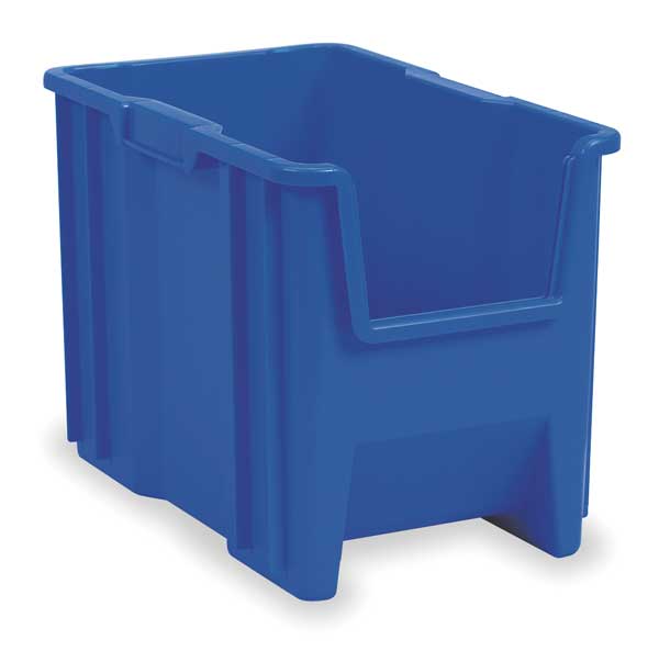 Stackable Storage Bin, Blue, Plastic, 10-7/8 in W x 12 1/2 in H, 75 lb Load Capacity