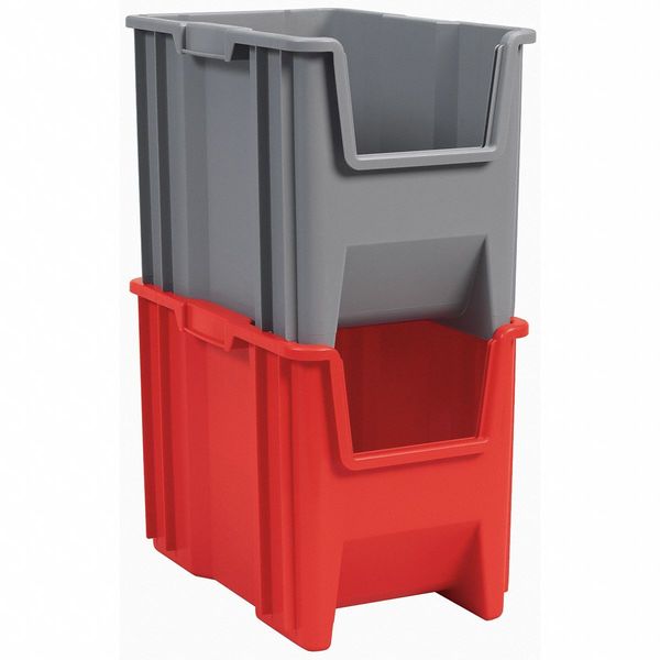 Stackable Storage Bin, Red, Plastic, 10-7/8 in W x 12 1/2 in H, 75 lb Load Capacity