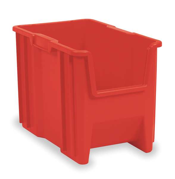 Stackable Storage Bin, Red, Plastic, 10-7/8 in W x 12 1/2 in H, 75 lb Load Capacity