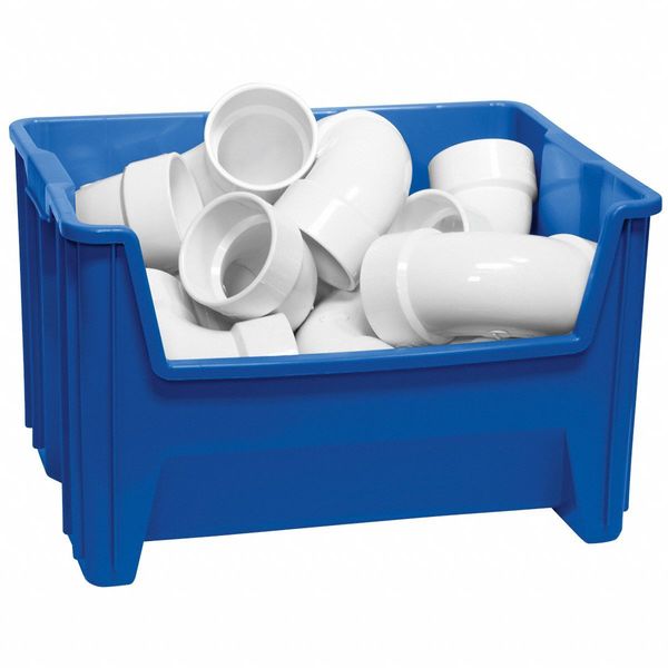 Stackable Storage Bin, Blue, Plastic, 19 7/8 in W x 12 1/2 in H, 75 lb Load Capacity