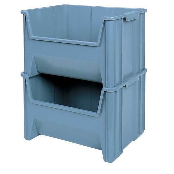 Stackable Storage Bin, Gray, Plastic, 10 7/8 in W x 12 1/2 in H, 75 lb Load Capacity