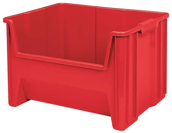 Stackable Storage Bin, Gray, Plastic, 16-1/2 in W x 12 1/2 in H, 75 lb Load Capacity
