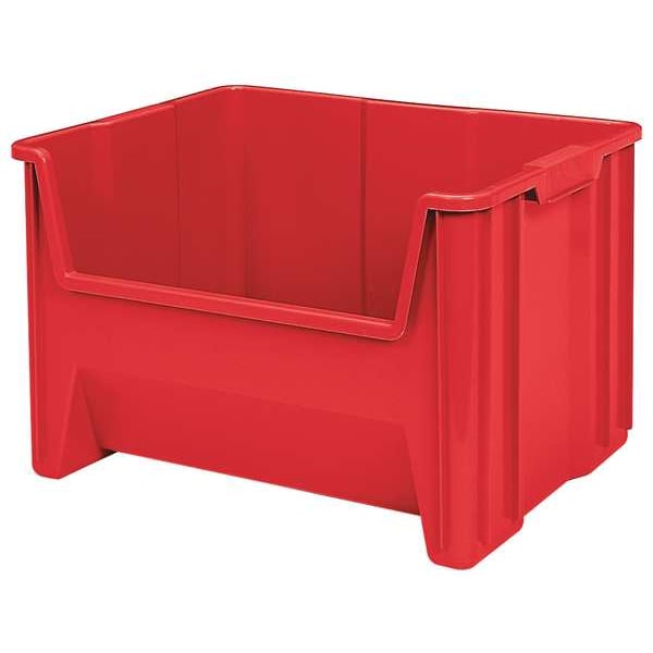 Stackable Storage Bin, Red, Plastic, 19-7/8 in W x 12 1/2 in H, 75 lb Load Capacity