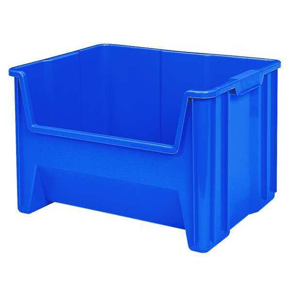 Stackable Storage Bin, Blue, Plastic, 19 7/8 in W x 12 1/2 in H, 75 lb Load Capacity