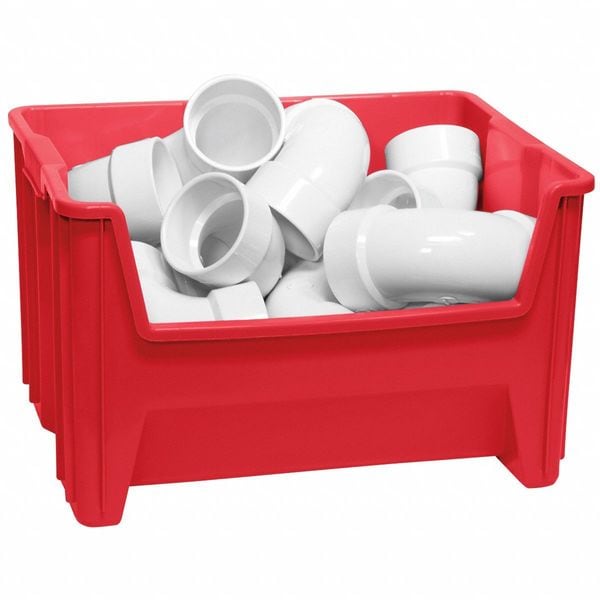 Stackable Storage Bin, Red, Plastic, 19-7/8 in W x 12 1/2 in H, 75 lb Load Capacity