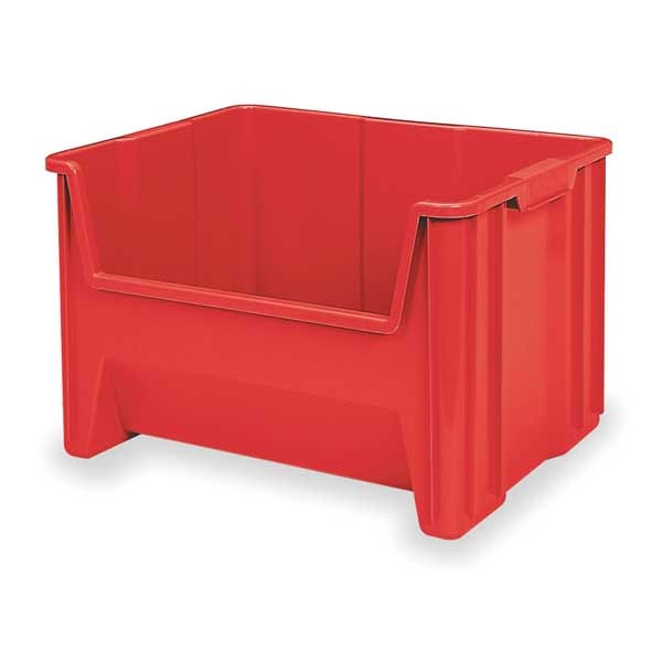 Stackable Storage Bin, Red, Plastic, 19-7/8 in W x 12 1/2 in H, 75 lb Load Capacity