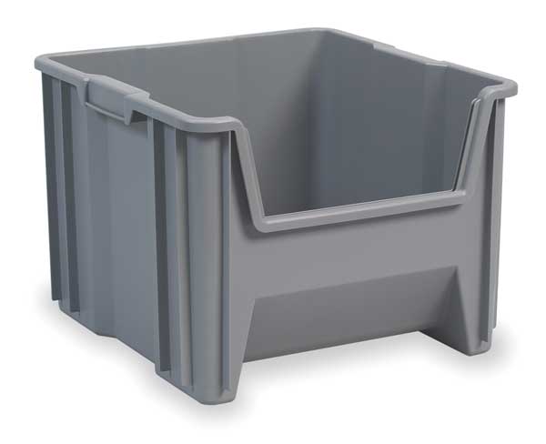 Stackable Storage Bin, Gray, Plastic, 16-1/2 in W x 12 1/2 in H, 75 lb Load Capacity