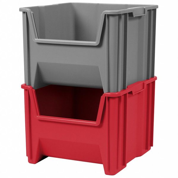 Stackable Storage Bin, Red, Plastic, 16 1/2 in W x 12 1/2 in H, 75 lb Load Capacity