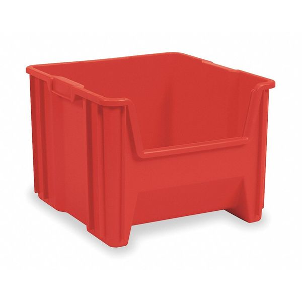 Stackable Storage Bin, Red, Plastic, 16 1/2 in W x 12 1/2 in H, 75 lb Load Capacity