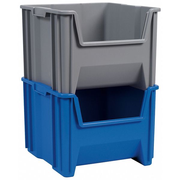 Stackable Storage Bin, Blue, Plastic, 16 1/2 in W x 12 1/2 in H, 75 lb Load Capacity