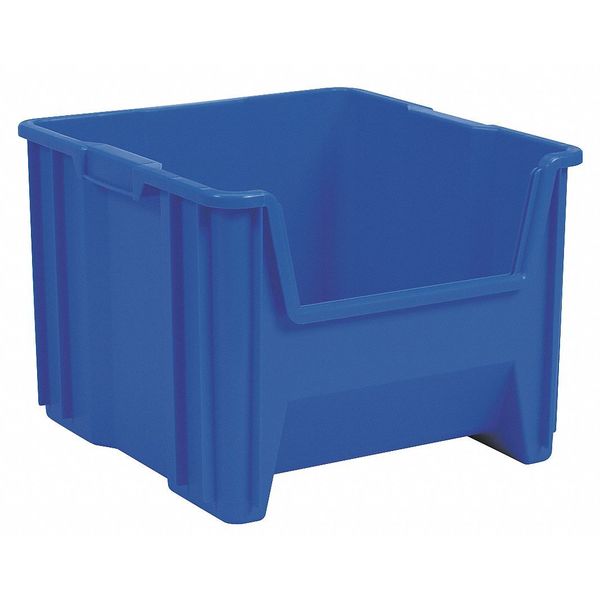 Stackable Storage Bin, Blue, Plastic, 16 1/2 in W x 12 1/2 in H, 75 lb Load Capacity
