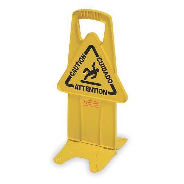 Floor Safety Sign, Caution, Eng/Sp/Fr, 25 in H, 13 in W, Polypropylene, Rectangle, FG9S0900YEL