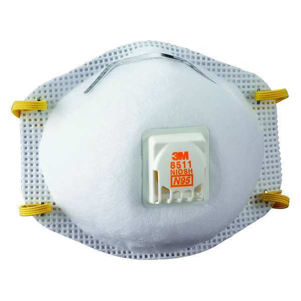 N95 Disposable Respirator, 8511, Cool Flow Exhalation Valve, Dual Headstrap, Nose Clip, Pack of 10