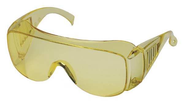 Safety Glasses, OTG Amber Polycarbonate Lens, Scratch-Resistant