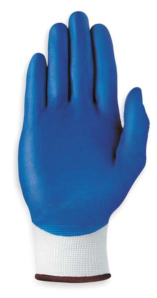 Nitrile Coated Gloves, Palm Coverage, Blue/White, S, PR