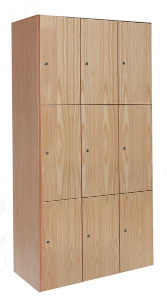 Wardrobe Locker, 45 in W, 18 in D, 72 in H, (3) Tier, (3) Wide, Light Wood