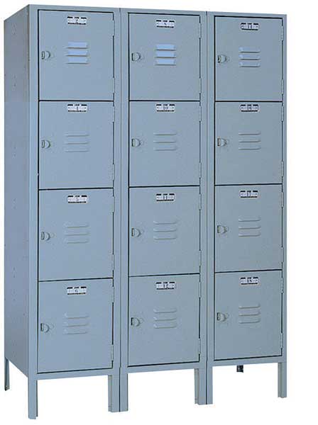 Box Locker, 36 in W, 12 in D, 54 in H, (3) Wide, (12) Openings, Dove Gray
