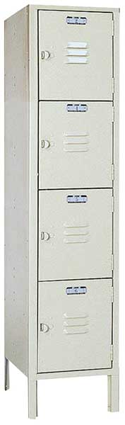 Box Locker, 12 in W, 12 in D, 54 in H, (1) Wide, (4) Openings, Putty
