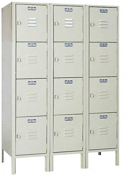 Box Locker, 36 in W, 12 in D, 54 in H, (3) Wide, (12) Openings, Putty