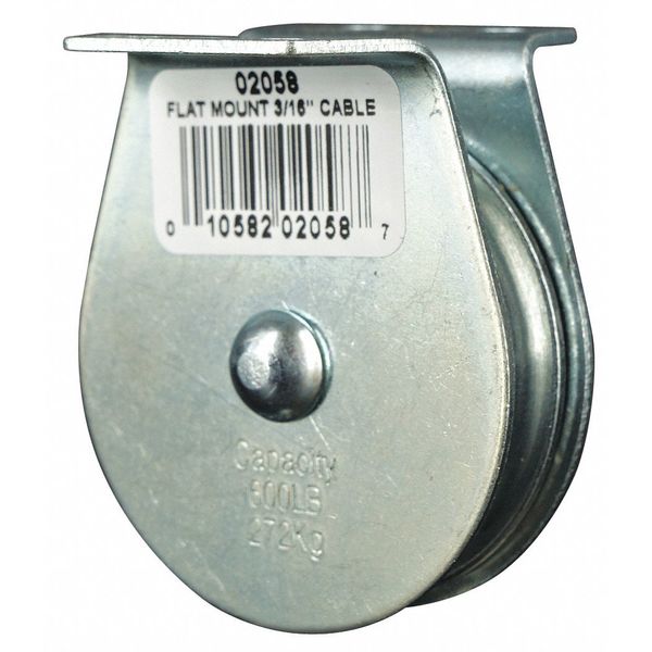 Pulley Block, Wire Rope, 3/16 in Max Cable Size, 600 lb Max Load, Zinc Plated