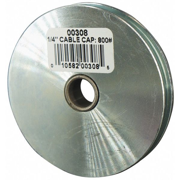 Sheave, Wire Rope, 1/4 in Max Cable Size, 800 lb Max Load, Zinc Plated