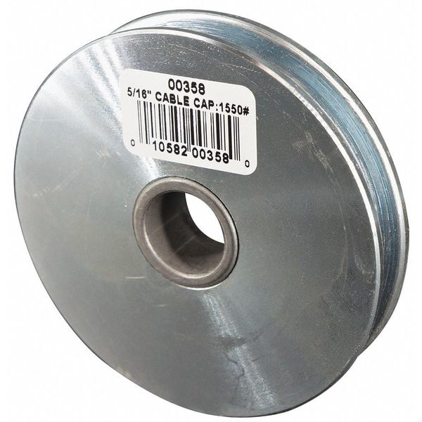 Sheave, Wire Rope, 5/16 in Max Cable Size, 1,550 lb Max Load, Zinc Plated