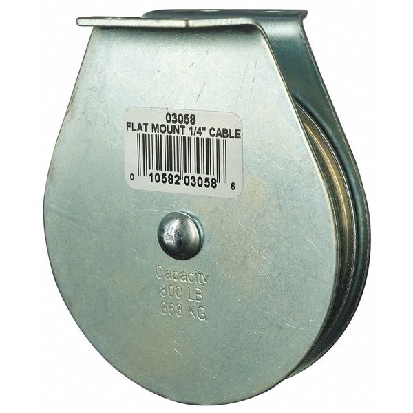 Pulley Block, Wire Rope, 1/4 in Max Cable Size, 800 lb Max Load, Zinc Plated
