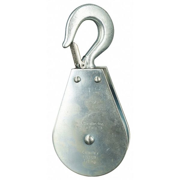 Pulley Block, Wire Rope, 5/16 in Max Cable Size, 1,550 lb Max Load, Zinc Plated