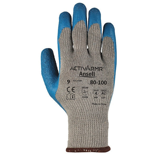 ActivArmr Coated Gloves, Abrasion, A2 Cut Level, Natural Rubber Latex Coating, Grip, Large, 1 Pair