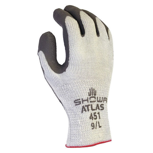 Natural Rubber Latex Coated Gloves, Palm Coverage, Gray, L, PR