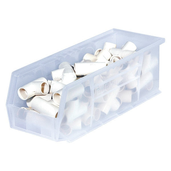 Hang & Stack Storage Bin, Clear, Plastic, 14 3/4 in L x 5 1/2 in W x 5 in H, 50 lb Load Capacity