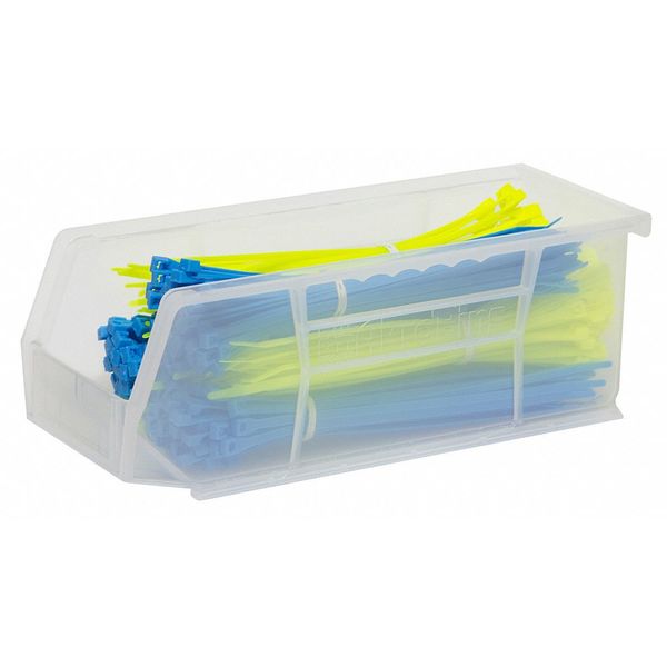 Hang & Stack Storage Bin, Clear, Plastic, 10 7/8 in L x 4 1/8 in W x 4 in H, 30 lb Load Capacity