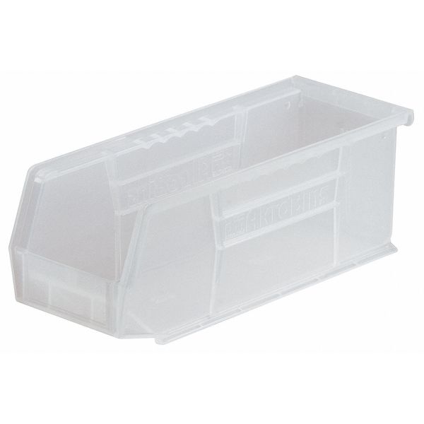 Hang & Stack Storage Bin, Clear, Plastic, 10 7/8 in L x 4 1/8 in W x 4 in H, 30 lb Load Capacity