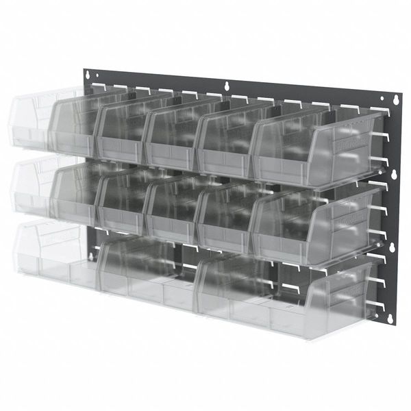Hang & Stack Storage Bin, Clear, Plastic, 10 7/8 in L x 5 1/2 in W x 5 in H, 30 lb Load Capacity