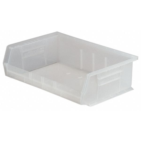 Hang & Stack Storage Bin, Clear, Plastic, 10 7/8 in L x 16 1/2 in W x 5 in H, 60 lb Load Capacity