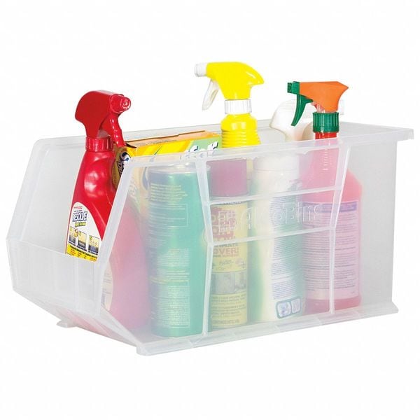 Hang & Stack Storage Bin, Clear, Plastic, 18 in L x 8 1/4 in W x 9 in H, 60 lb Load Capacity
