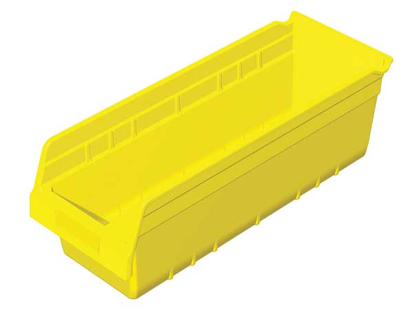 Shelf Storage Bin, Yellow, Plastic, 17 7/8 in L x 6 5/8 in W x 6 in H, 35 lb Load Capacity