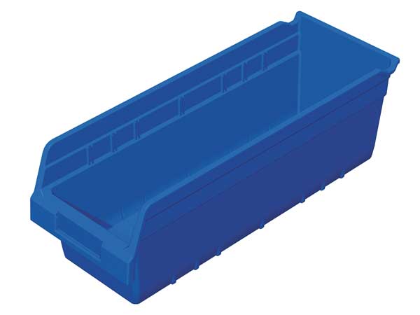 Shelf Storage Bin, Blue, Plastic, 17 7/8 in L x 6 5/8 in W x 6 in H, 35 lb Load Capacity