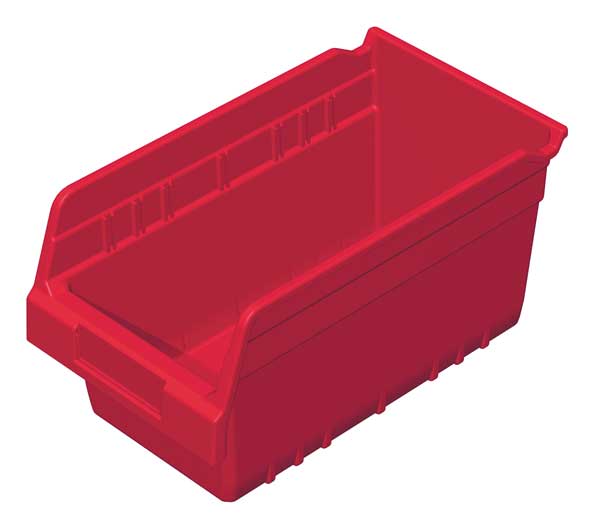 Shelf Storage Bin, Red, Plastic, 11 5/8 in L x 6 5/8 in W x 6 in H, 20 lb Load Capacity