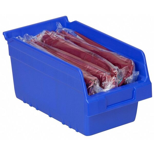 Shelf Storage Bin, Blue, Plastic, 11 5/8 in L x 6 5/8 in W x 6 in H, 20 lb Load Capacity